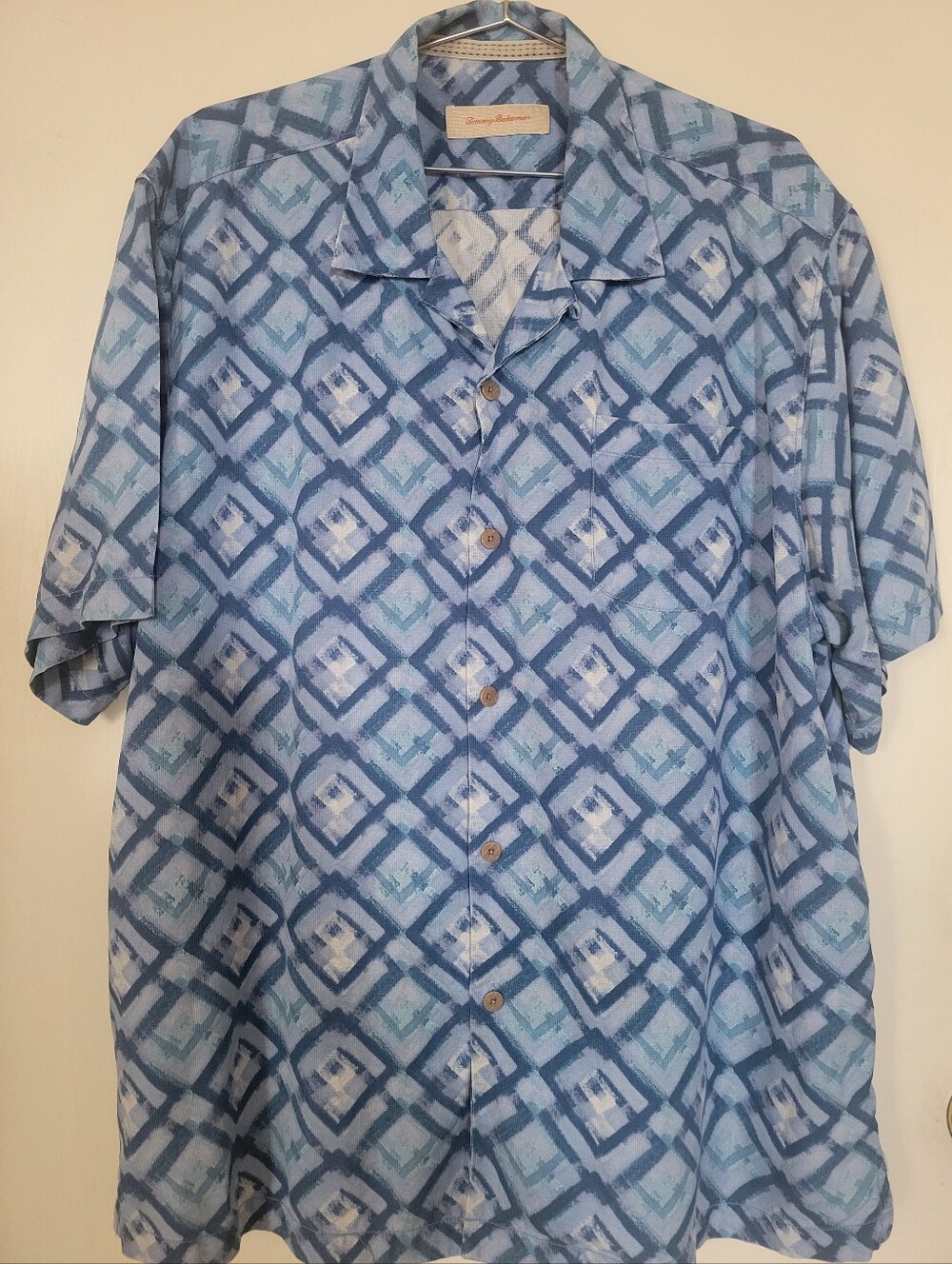 Tommy Bahama 100% Silk Geometric Diamond-Patterned Camp Shirt